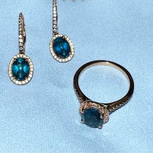 Le Vian Deep Sea Blue Topaz, matching ring and earrings, ring size 7